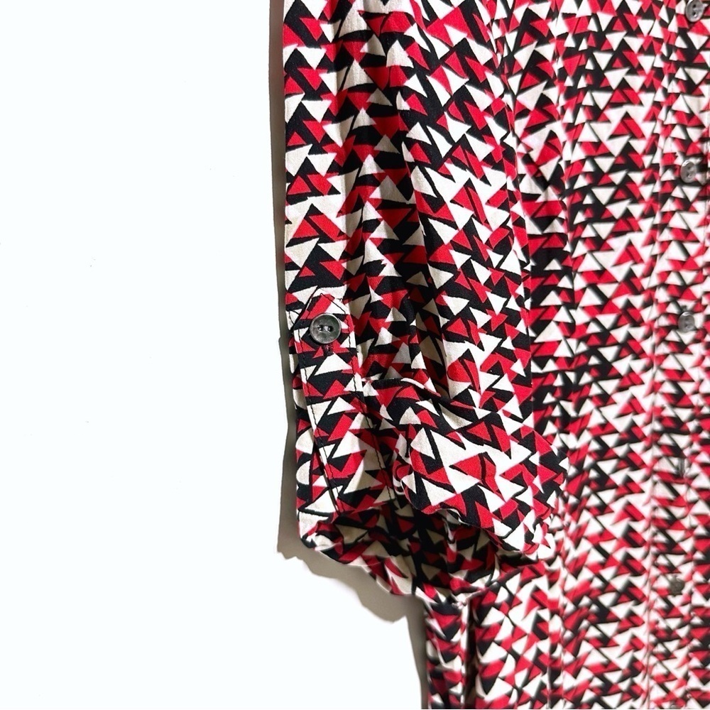 J. Jill Midi Womens Mod Print Navy Red Shirt Dress Size 12 Tab Sleeves Collared - Picture 5 of 13